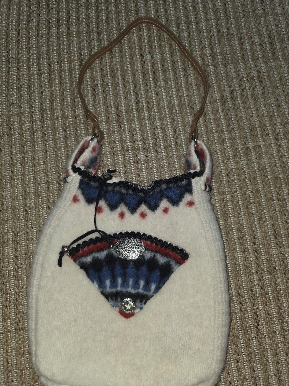 Wool Upcycled Sweater Purse With Leather Strap
